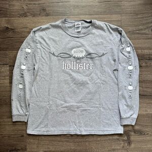 Vintage 2007 Skull Cross Motorcycle Light Gray Long Sleeve Shirt size Large Men
